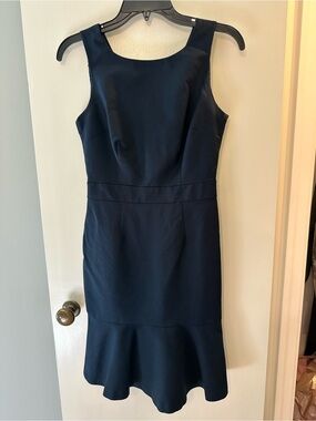 Banana Republic Navy Sleeveless Sheath Dress with Flounce Hem